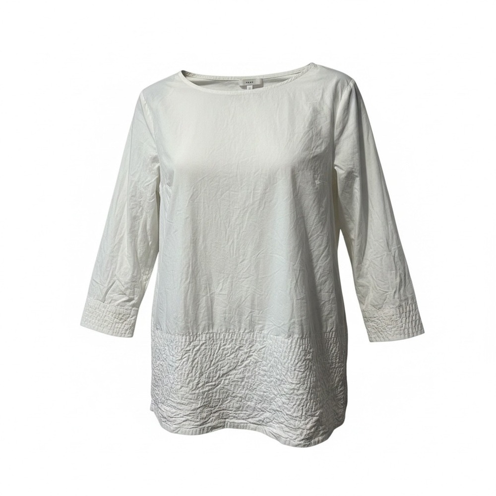 COS White Quilted Hem Cotton Tunic Top Boat Neck 3/4 Sleeve Size 34